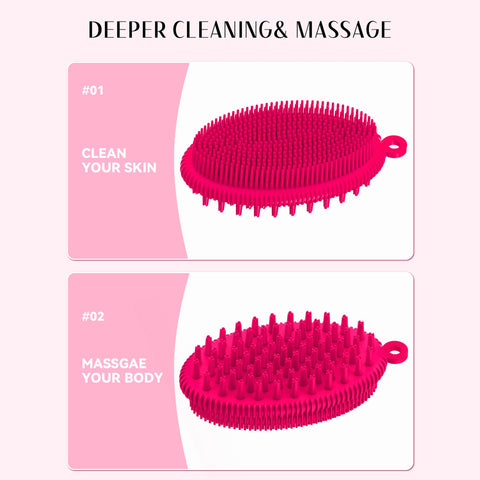 HEETA Body Brush for Wet Dry Brushing, Silicone Body Scrubber for Gentle Exfoliating on Softer Glowing Skin, Gentle Massage with Silicone Loofah Bath Brush, Shower Brush for Women Men Kids