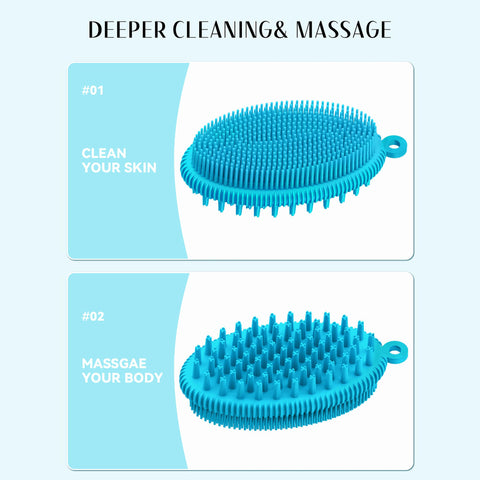 HEETA Body Brush for Wet Dry Brushing, Silicone Body Scrubber for Gentle Exfoliating on Softer Glowing Skin, Gentle Massage with Silicone Loofah Bath Brush, Shower Brush for Women Men Kids