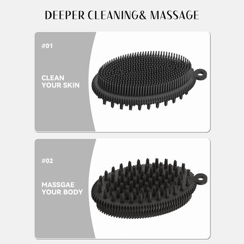 HEETA Body Brush for Wet Dry Brushing, Silicone Body Scrubber for Gentle Exfoliating on Softer Glowing Skin, Gentle Massage with Silicone Loofah Bath Brush, Shower Brush for Women Men Kids