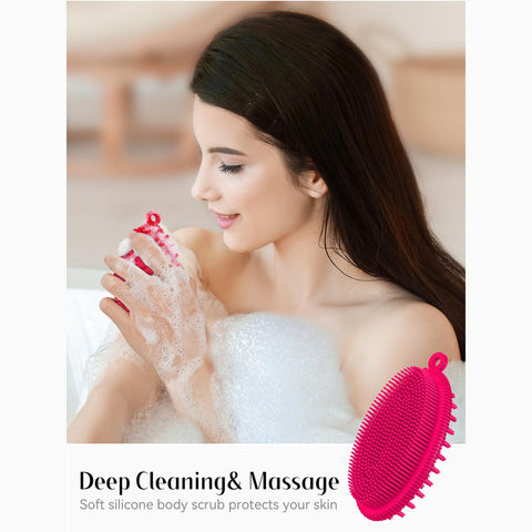 HEETA Body Brush for Wet Dry Brushing, Silicone Body Scrubber for Gentle Exfoliating on Softer Glowing Skin, Gentle Massage with Silicone Loofah Bath Brush, Shower Brush for Women Men Kids
