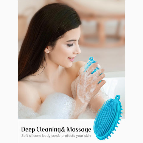 HEETA Body Brush for Wet Dry Brushing, Silicone Body Scrubber for Gentle Exfoliating on Softer Glowing Skin, Gentle Massage with Silicone Loofah Bath Brush, Shower Brush for Women Men Kids