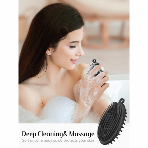 HEETA Body Brush for Wet Dry Brushing, Silicone Body Scrubber for Gentle Exfoliating on Softer Glowing Skin, Gentle Massage with Silicone Loofah Bath Brush, Shower Brush for Women Men Kids