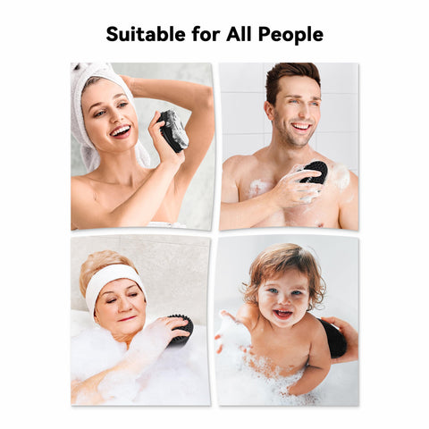 HEETA Body Brush for Wet Dry Brushing, Silicone Body Scrubber for Gentle Exfoliating on Softer Glowing Skin, Gentle Massage with Silicone Loofah Bath Brush, Shower Brush for Women Men Kids