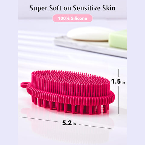 HEETA Body Brush for Wet Dry Brushing, Silicone Body Scrubber for Gentle Exfoliating on Softer Glowing Skin, Gentle Massage with Silicone Loofah Bath Brush, Shower Brush for Women Men Kids