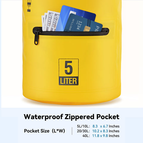 HEETA Waterproof Dry Bag Backpack with Zippered Pocket 5L/10L/20L/30L/40L