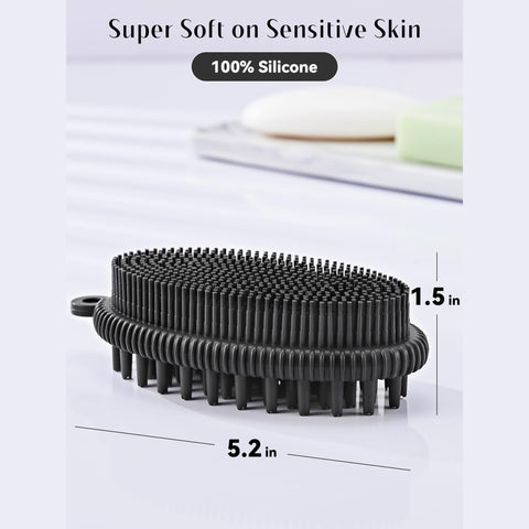 HEETA Body Brush for Wet Dry Brushing, Silicone Body Scrubber for Gentle Exfoliating on Softer Glowing Skin, Gentle Massage with Silicone Loofah Bath Brush, Shower Brush for Women Men Kids