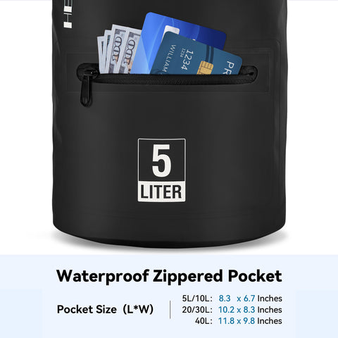 HEETA Waterproof Dry Bag Backpack with Zippered Pocket 5L/10L/20L/30L/40L