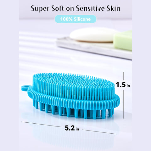 HEETA Body Brush for Wet Dry Brushing, Silicone Body Scrubber for Gentle Exfoliating on Softer Glowing Skin, Gentle Massage with Silicone Loofah Bath Brush, Shower Brush for Women Men Kids
