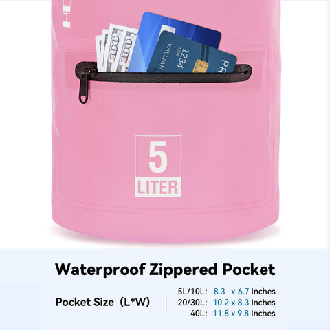 HEETA Waterproof Dry Bag Backpack with Zippered Pocket 5L/10L/20L/30L/40L