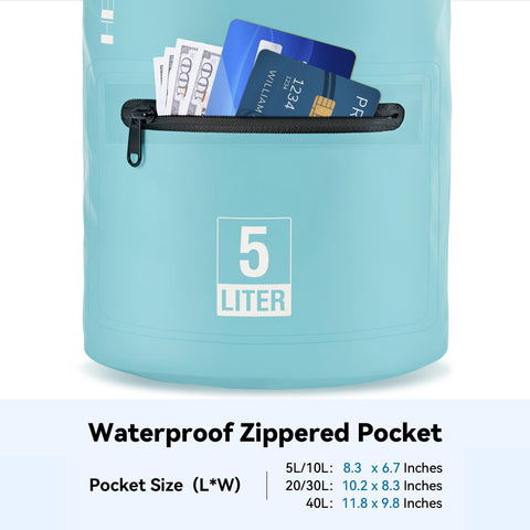 HEETA Waterproof Dry Bag Backpack with Zippered Pocket 5L/10L/20L/30L/40L