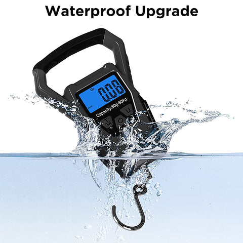 HEETA Waterproof Fish Scale Digital with Backlit LCD Display, 110lb/50kg Portable Hanging Scale Fishing Scale for Home and Outdoor, Measuring Tape and 2 AAA Batteries Included