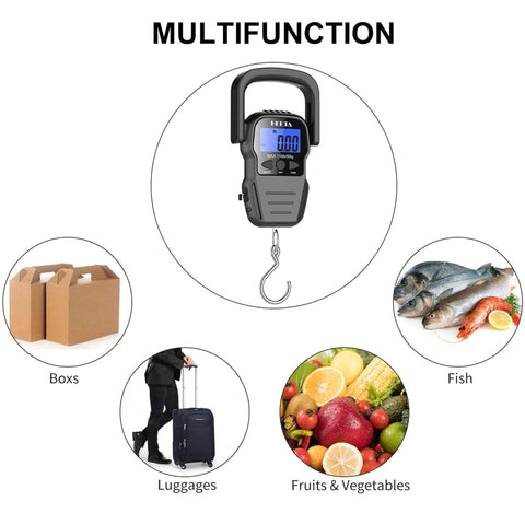 HEETA Fish Scale with Backlit LCD Display, Up to 110lb/50kg Digital Portable Hanging Fish Weight Scale with Hook & Measuring Tape for Home, Farm, Outdoor, Hunting, Fishing, 2 AAA Batteries Included