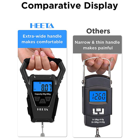 HEETA Waterproof Fish Scale Digital with Backlit LCD Display, 110lb/50kg Portable Hanging Scale Fishing Scale for Home and Outdoor, Measuring Tape and 2 AAA Batteries Included